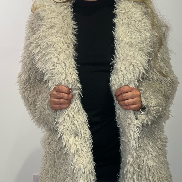 Macy's Shaggy Faux Fur Coat in Cream - Picture 1 of 8